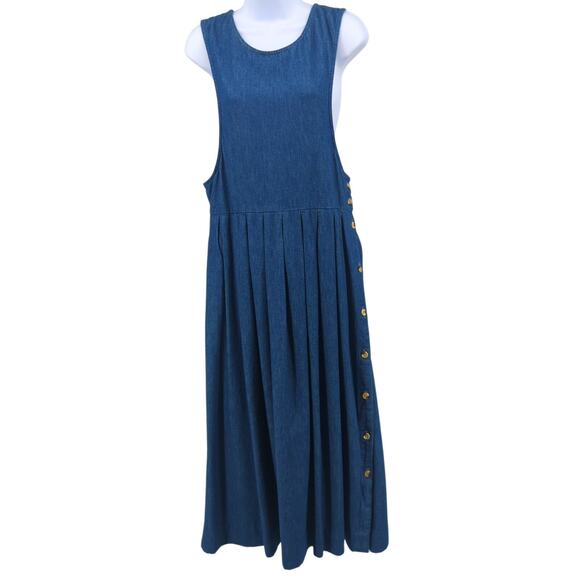 VTG American Eagle Dress Womens Medium Denim Maxi Button Cottagecore Pleated 90s - Picture 1 of 10